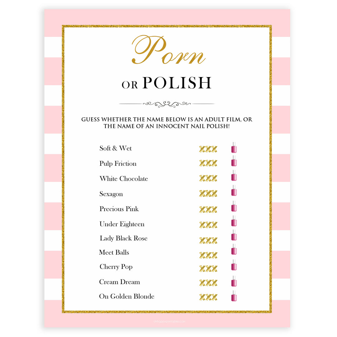 parisian bachelorette games, porn or polish game, bridal shower games, naughty bridal games, dirty bachelorette games, top bridal games