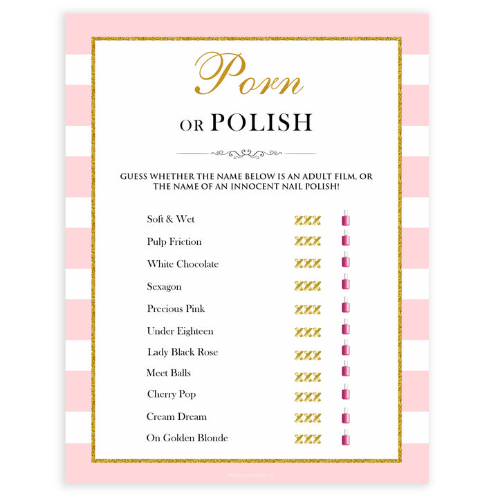 parisian bachelorette games, porn or polish game, bridal shower games, naughty bridal games, dirty bachelorette games, top bridal games