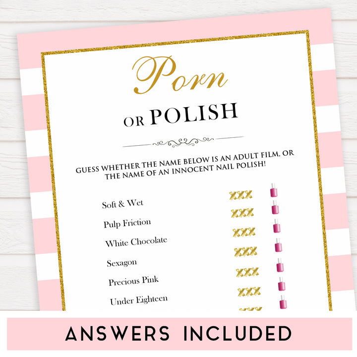 parisian bachelorette games, porn or polish game, bridal shower games, naughty bridal games, dirty bachelorette games, top bridal games