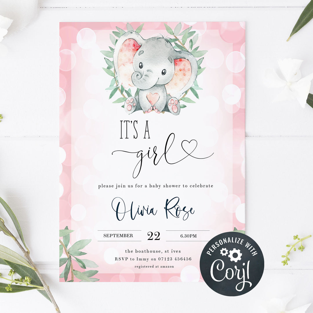 pink elephant baby shower invitations, printable baby shower invitations, editable baby shower invitations, pink elephant baby shower invitations, mobile baby shower invites