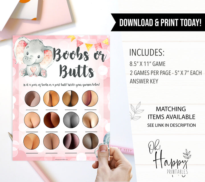 pink elephant baby games, boobs or butts baby shower games, printable baby shower games, baby shower games, fun baby games, popular baby games, pink baby games