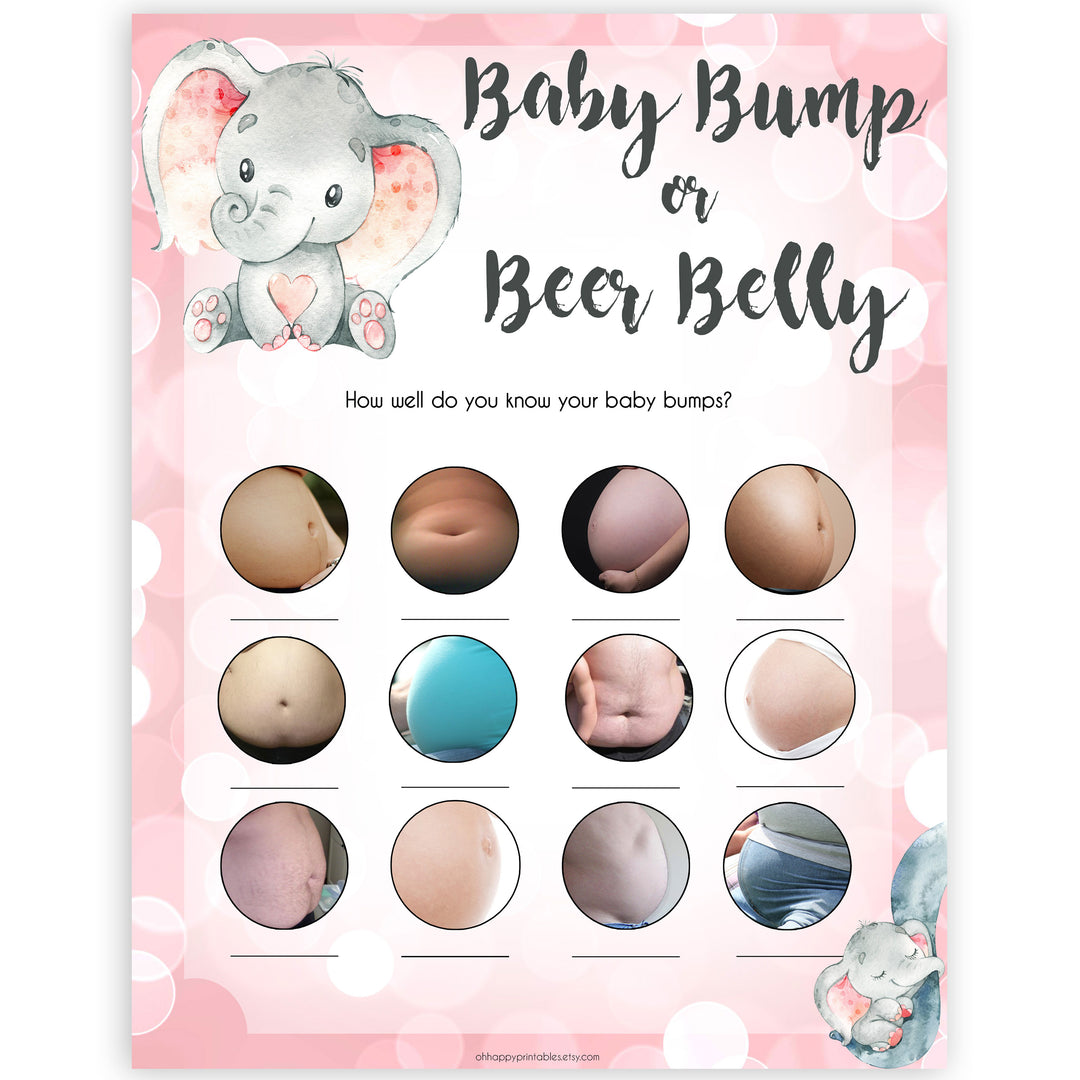 pink elephant baby games, baby bump or beer belly baby shower games, printable baby shower games, baby shower games, fun baby games, popular baby games, pink baby games