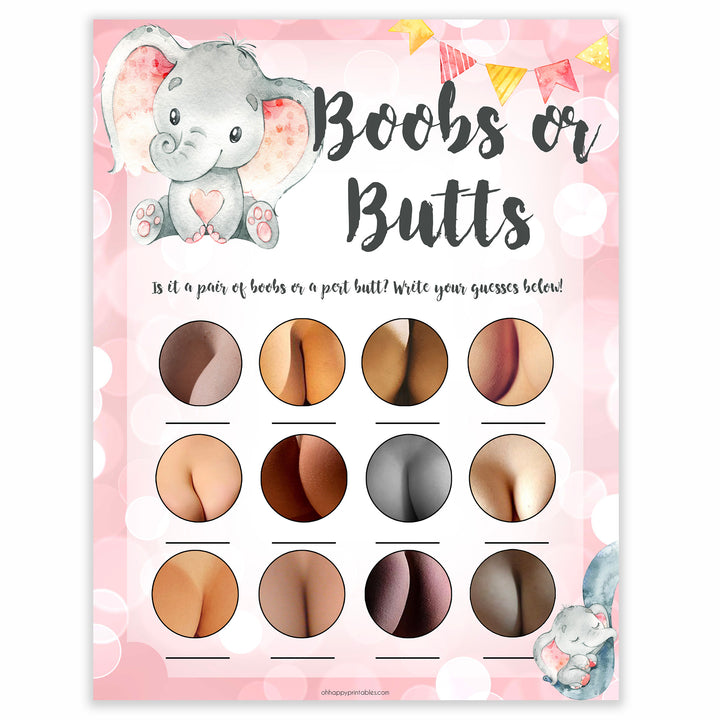 pink elephant baby games, boobs or butts baby shower games, printable baby shower games, baby shower games, fun baby games, popular baby games, pink baby games
