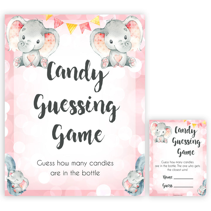pink elephant baby games, candy guessing game baby shower games, printable baby shower games, baby shower games, fun baby games, popular baby games, pink baby games