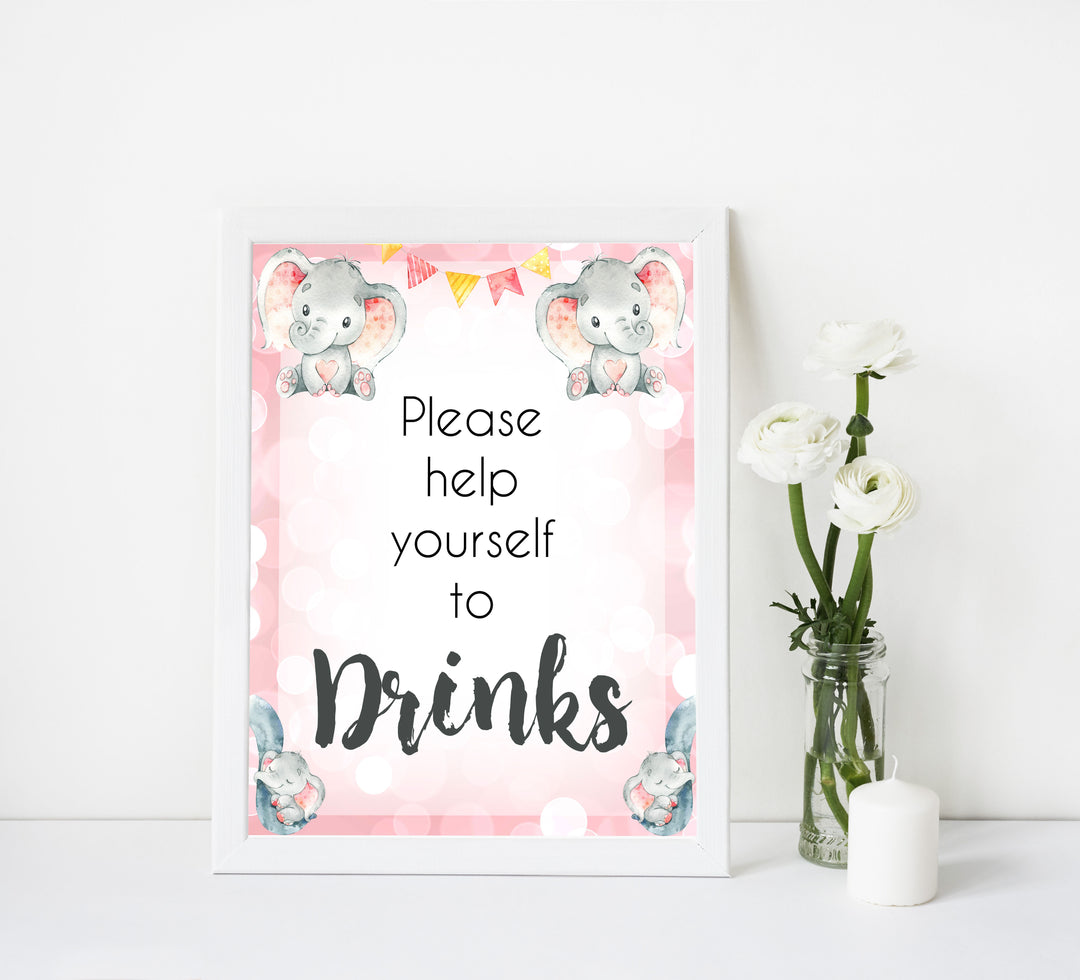 drinks baby signs, drinks baby table sign, Pink elephant baby decor, printable baby table signs, printable baby decor, pink table signs, fun baby signs, fun baby table signs