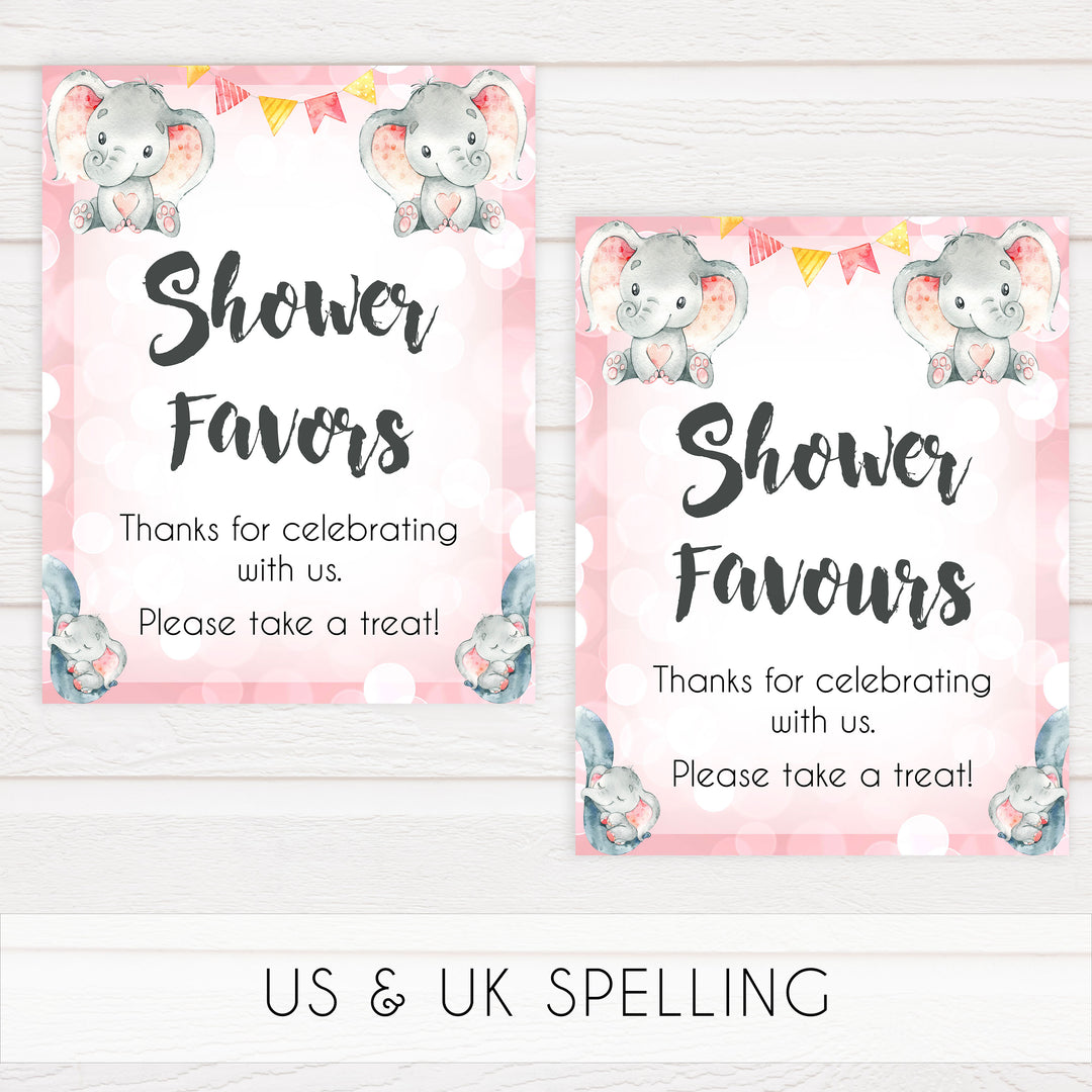 baby favors table sign, printable favors table sign, Pink elephant baby decor, printable baby table signs, printable baby decor, pink table signs, fun baby signs, fun baby table signs