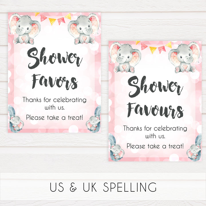 baby favors table sign, printable favors table sign, Pink elephant baby decor, printable baby table signs, printable baby decor, pink table signs, fun baby signs, fun baby table signs