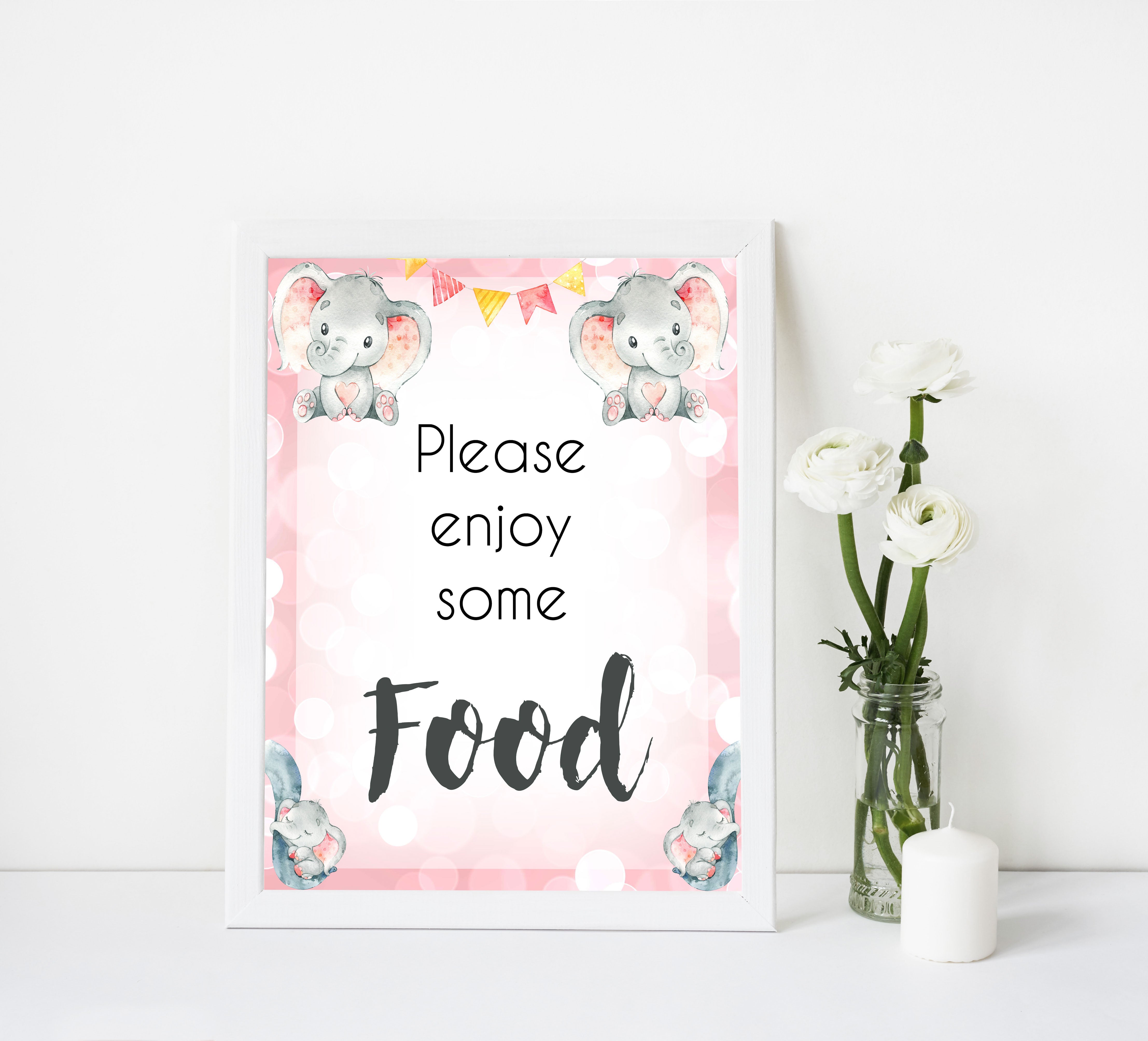 baby food table sign, food table sign, Pink elephant baby decor, printable baby table signs, printable baby decor, pink table signs, fun baby signs, fun baby table signs
