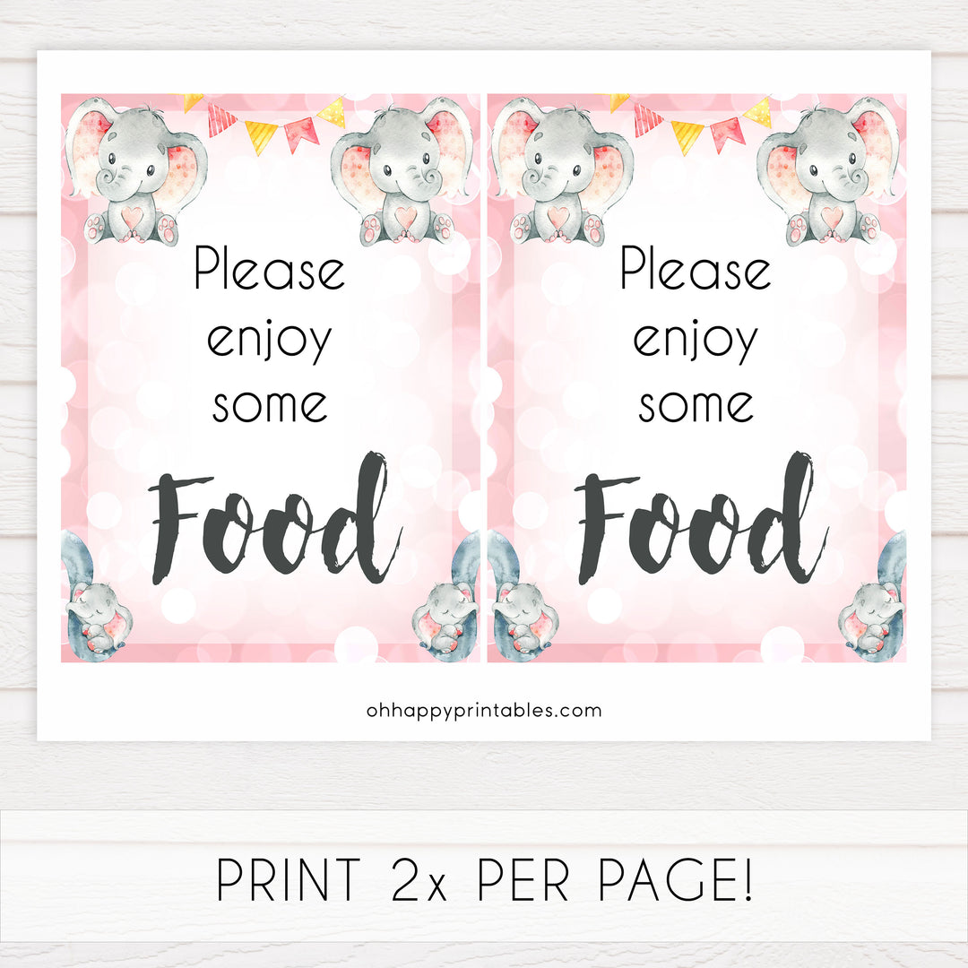 baby food table sign, food table sign, Pink elephant baby decor, printable baby table signs, printable baby decor, pink table signs, fun baby signs, fun baby table signs