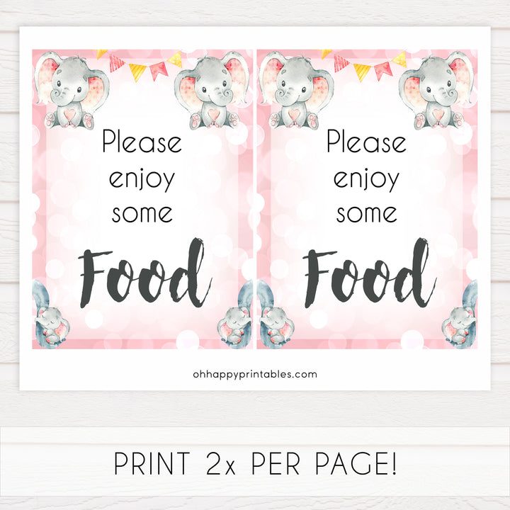 baby food table sign, food table sign, Pink elephant baby decor, printable baby table signs, printable baby decor, pink table signs, fun baby signs, fun baby table signs