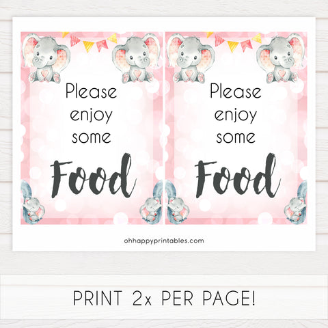 baby food table sign, food table sign, Pink elephant baby decor, printable baby table signs, printable baby decor, pink table signs, fun baby signs, fun baby table signs