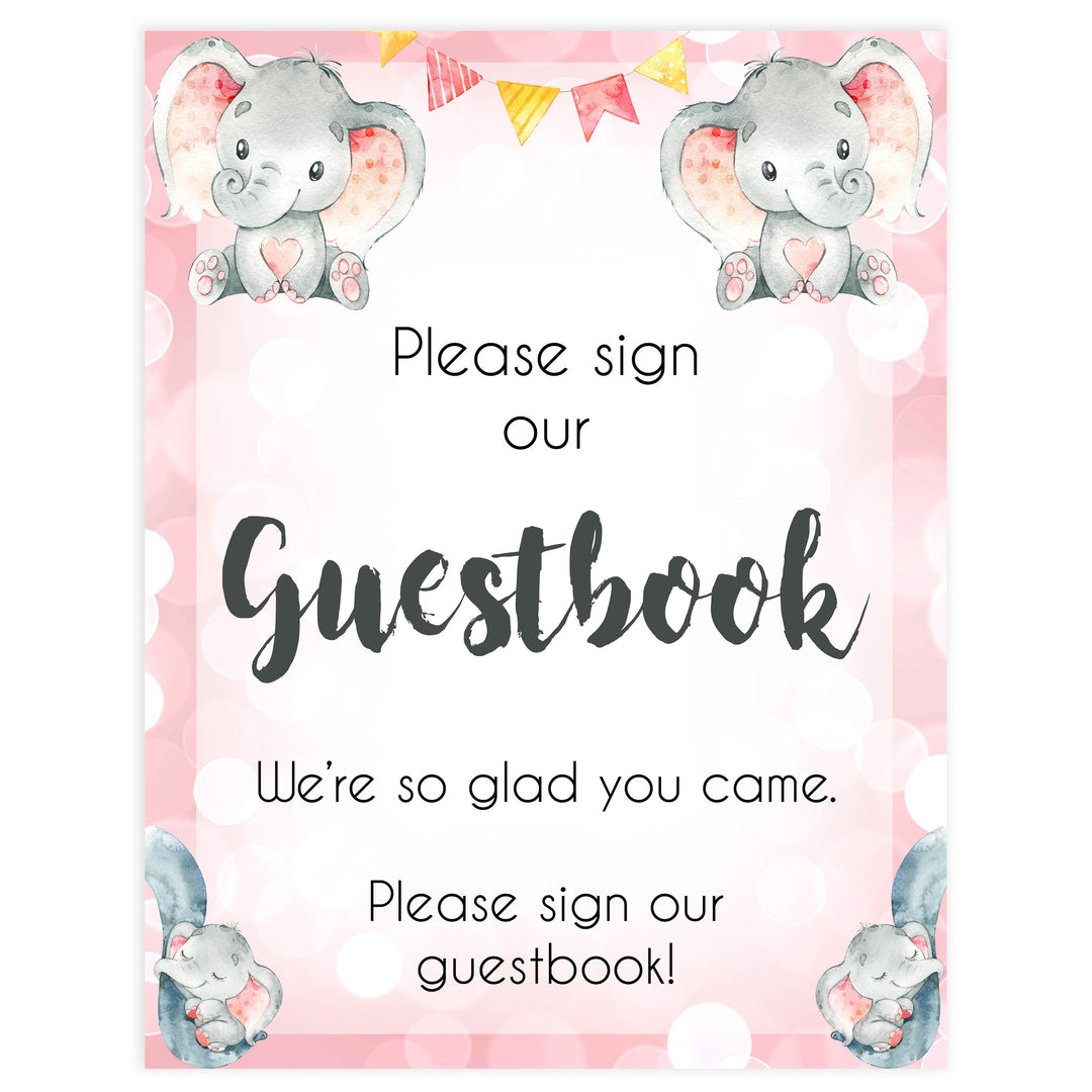guestbook table sign, baby guestbook table sign, Pink elephant baby decor, printable baby table signs, printable baby decor, pink table signs, fun baby signs, fun baby table signs
