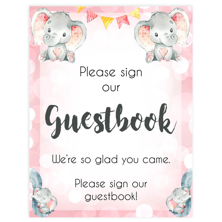 guestbook table sign, baby guestbook table sign, Pink elephant baby decor, printable baby table signs, printable baby decor, pink table signs, fun baby signs, fun baby table signs