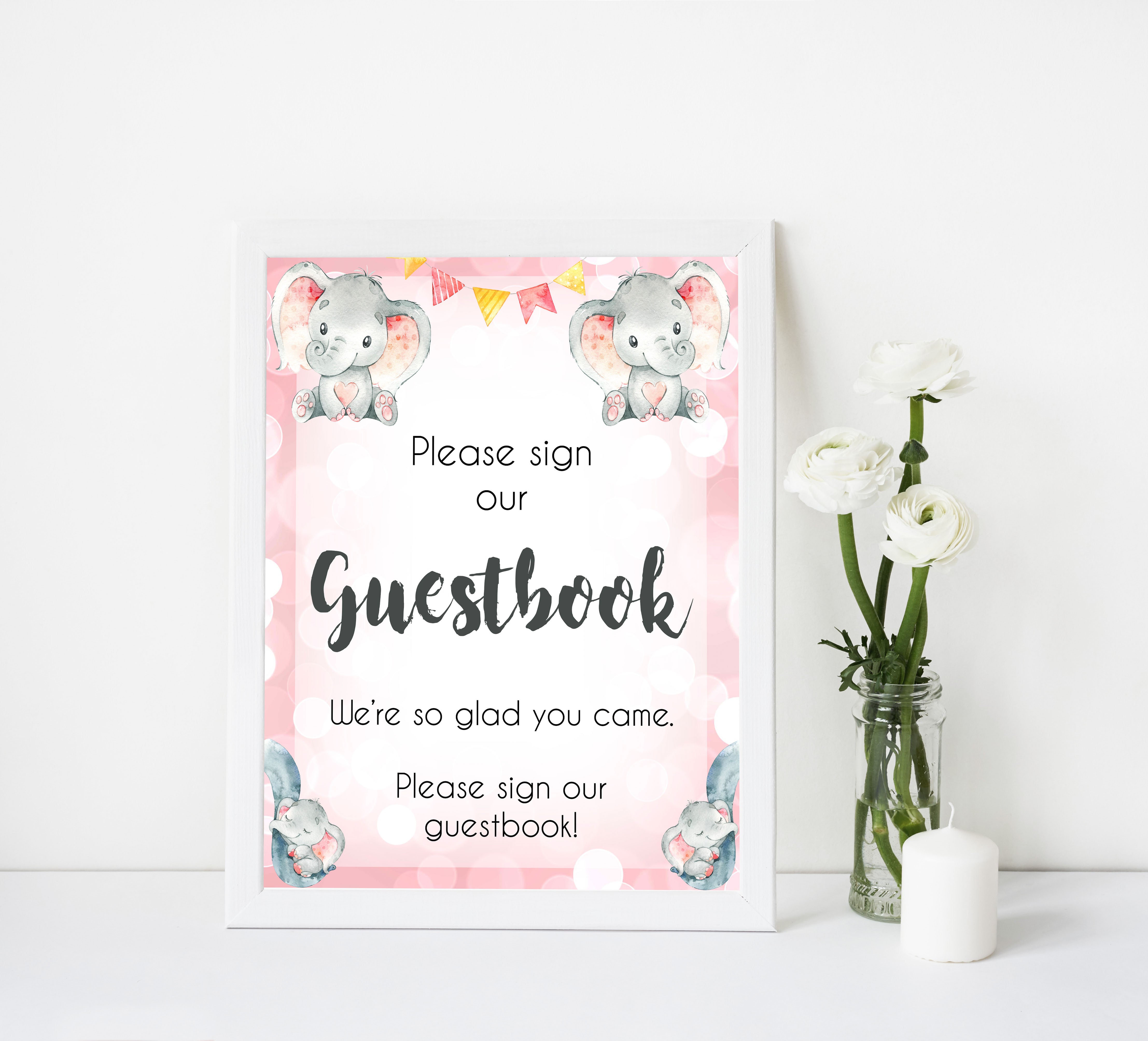 guestbook table sign, baby guestbook table sign, Pink elephant baby decor, printable baby table signs, printable baby decor, pink table signs, fun baby signs, fun baby table signs