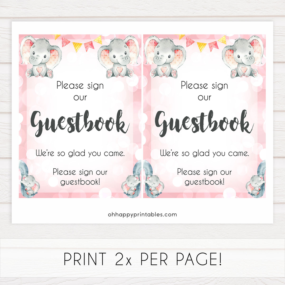 guestbook table sign, baby guestbook table sign, Pink elephant baby decor, printable baby table signs, printable baby decor, pink table signs, fun baby signs, fun baby table signs
