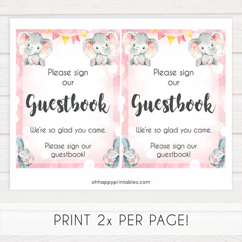 guestbook table sign, baby guestbook table sign, Pink elephant baby decor, printable baby table signs, printable baby decor, pink table signs, fun baby signs, fun baby table signs