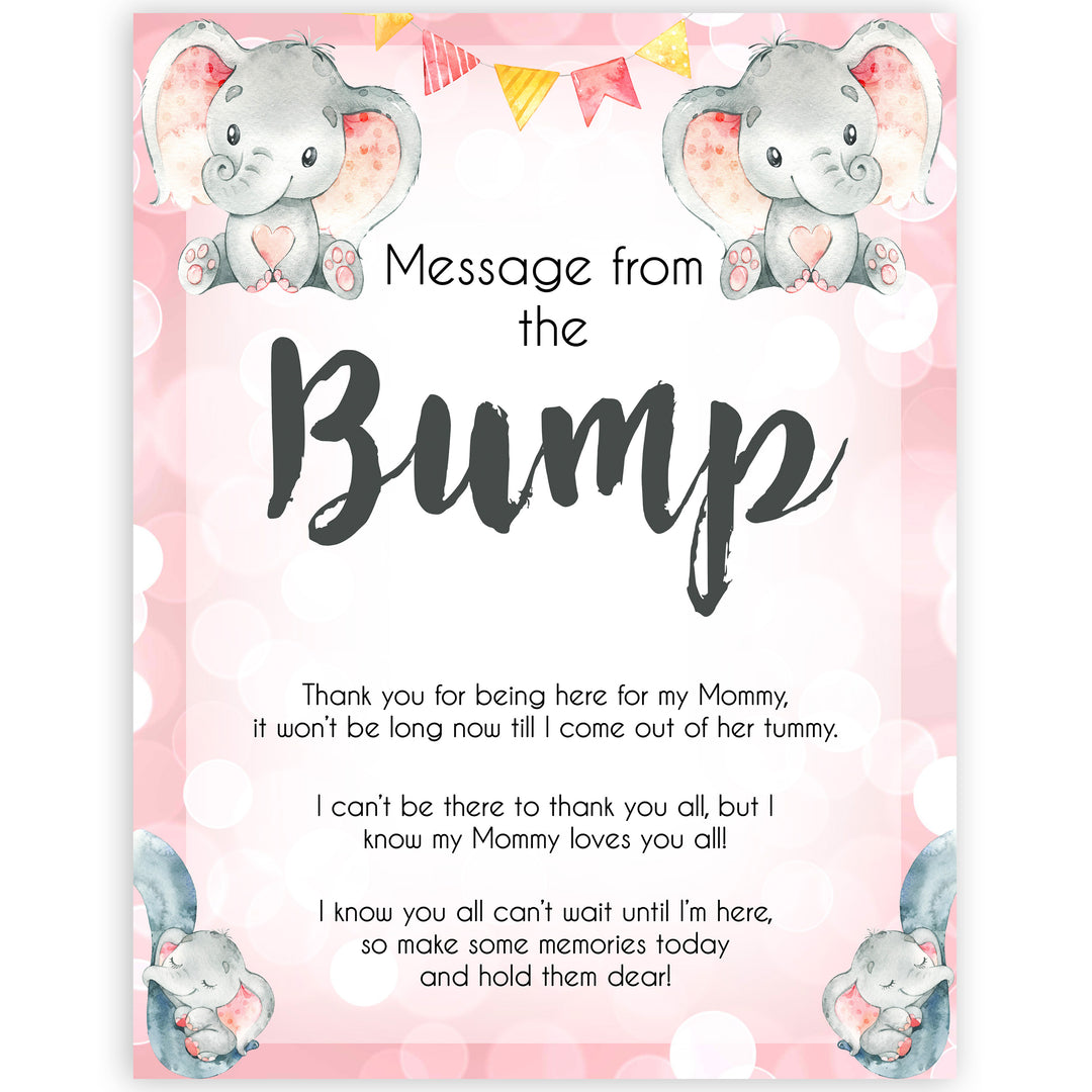 pink elephant baby games, message from the bump baby shower games, printable baby shower games, baby shower games, fun baby games, popular baby games, pink baby games