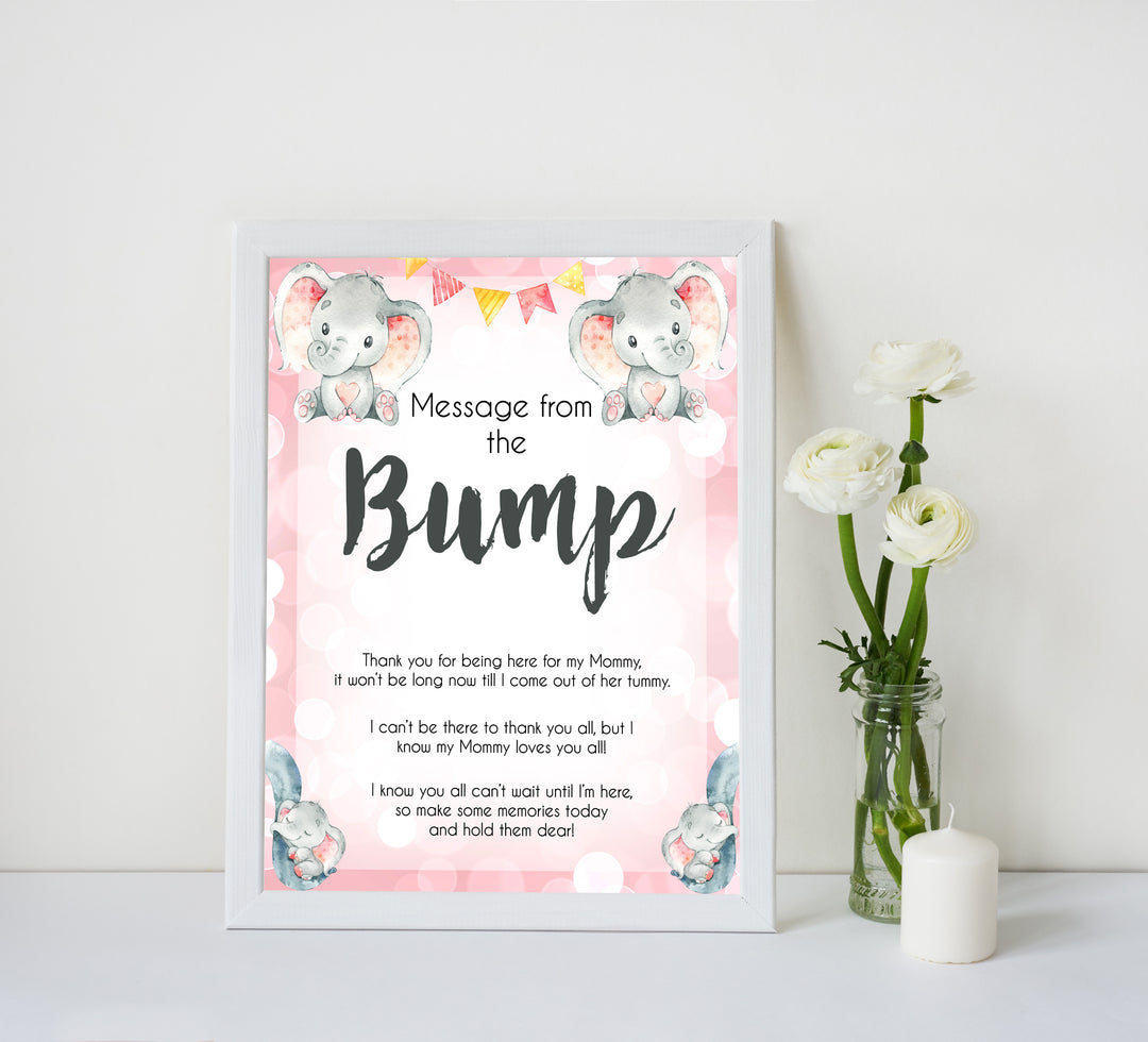 pink elephant baby games, message from the bump baby shower games, printable baby shower games, baby shower games, fun baby games, popular baby games, pink baby games