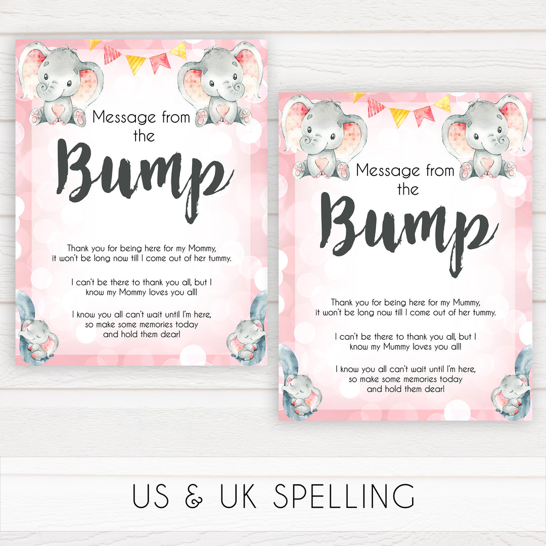 pink elephant baby games, message from the bump baby shower games, printable baby shower games, baby shower games, fun baby games, popular baby games, pink baby games