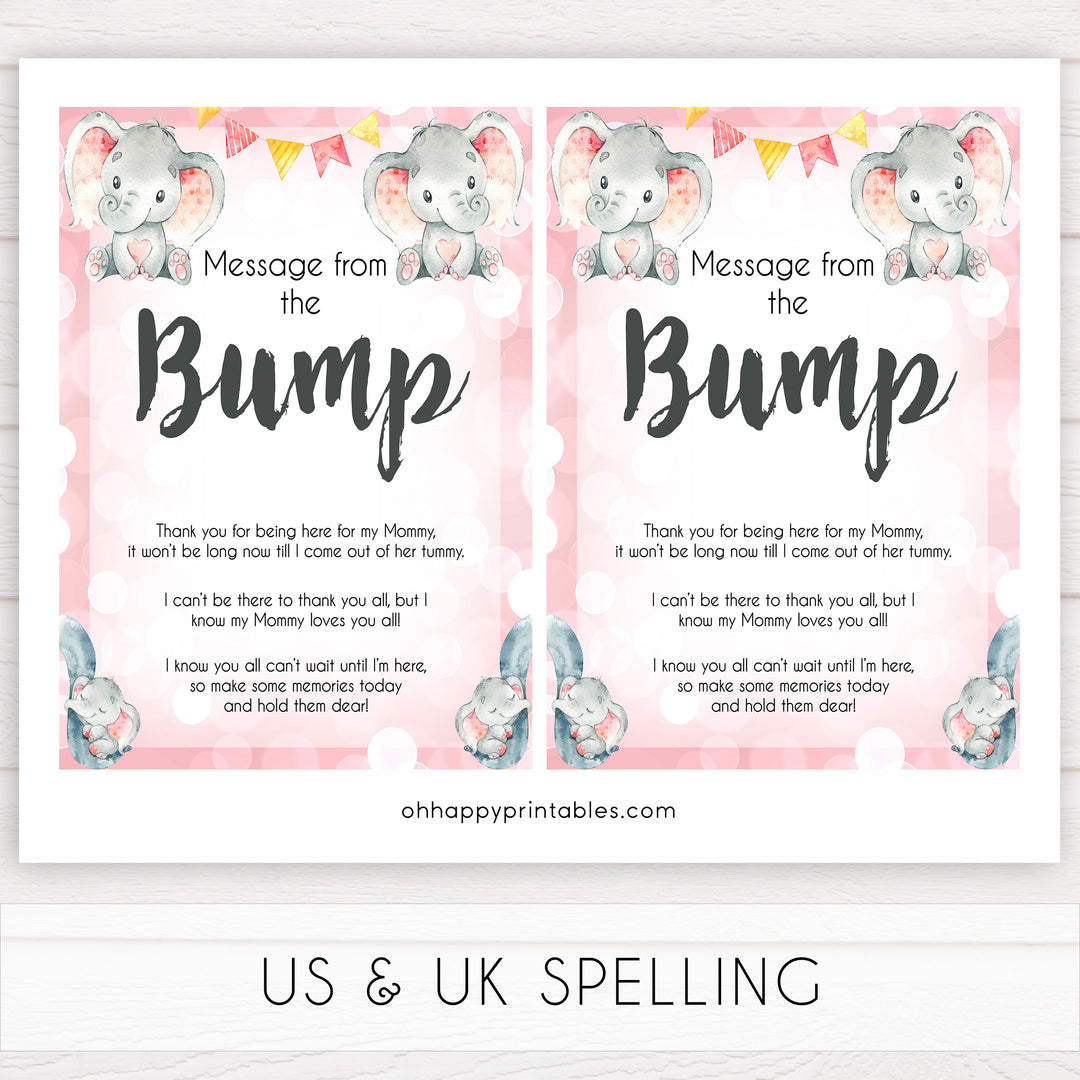 pink elephant baby games, message from the bump baby shower games, printable baby shower games, baby shower games, fun baby games, popular baby games, pink baby games