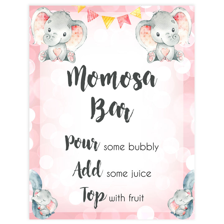 momosa baby table sign, momosa sign, Pink elephant baby decor, printable baby table signs, printable baby decor, pink table signs, fun baby signs, fun baby table signs