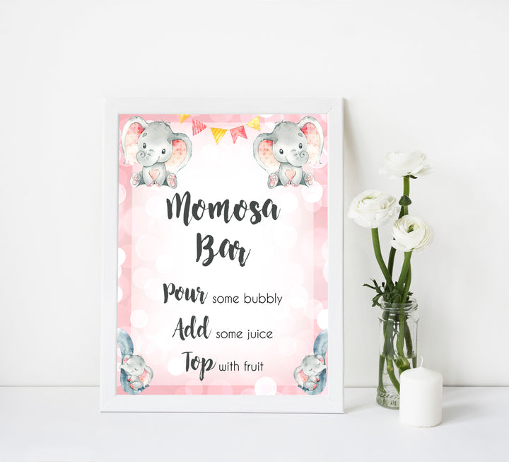 momosa baby table sign, momosa sign, Pink elephant baby decor, printable baby table signs, printable baby decor, pink table signs, fun baby signs, fun baby table signs