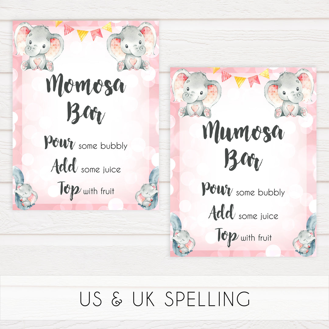 momosa baby table sign, momosa sign, Pink elephant baby decor, printable baby table signs, printable baby decor, pink table signs, fun baby signs, fun baby table signs