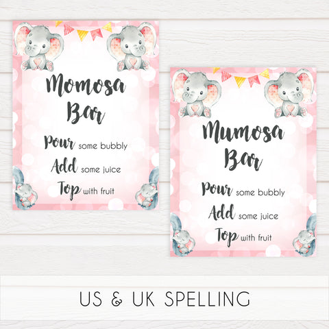 momosa baby table sign, momosa sign, Pink elephant baby decor, printable baby table signs, printable baby decor, pink table signs, fun baby signs, fun baby table signs