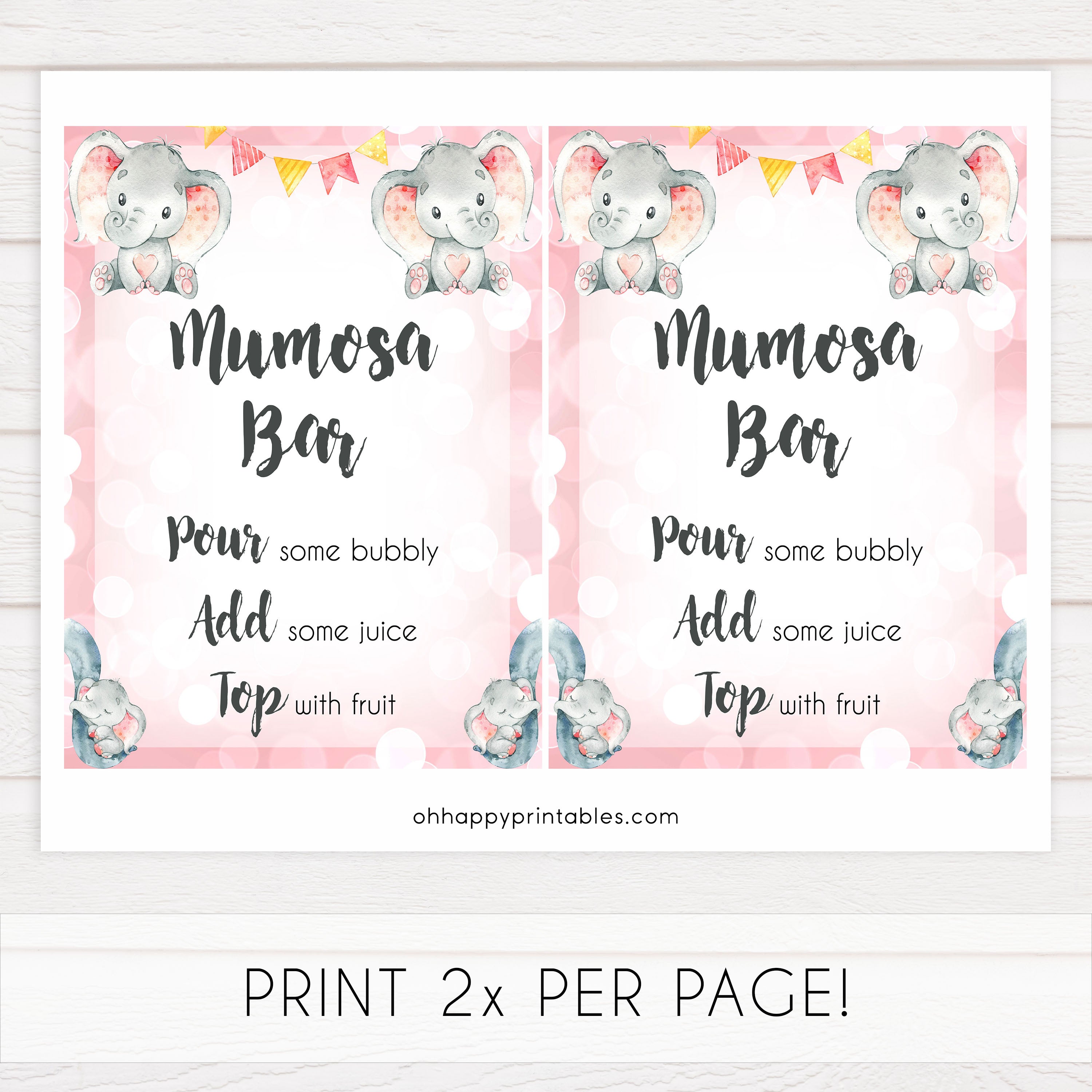 momosa baby table sign, momosa sign, Pink elephant baby decor, printable baby table signs, printable baby decor, pink table signs, fun baby signs, fun baby table signs