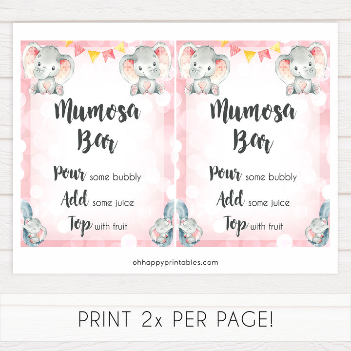 momosa baby table sign, momosa sign, Pink elephant baby decor, printable baby table signs, printable baby decor, pink table signs, fun baby signs, fun baby table signs