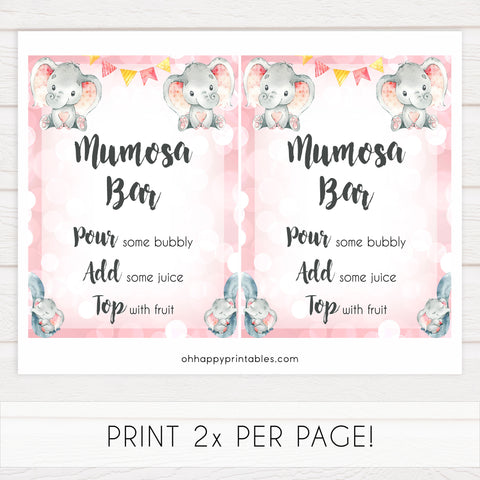momosa baby table sign, momosa sign, Pink elephant baby decor, printable baby table signs, printable baby decor, pink table signs, fun baby signs, fun baby table signs