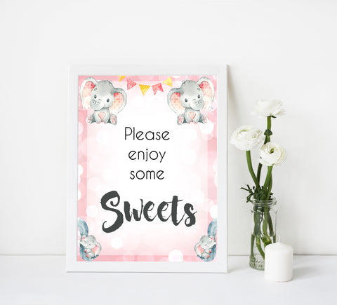 sweets baby table signs, sweets baby table decor, Pink elephant baby decor, printable baby table signs, printable baby decor, pink table signs, fun baby signs, fun baby table signs