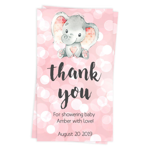 pink elephant baby shower thank you tags, printable thank you tags, editable thank you tags, baby thank you tags, elephant baby decor ideas