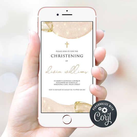 editable pink gold christening invitation, editable christening invitation, pink christening invitation