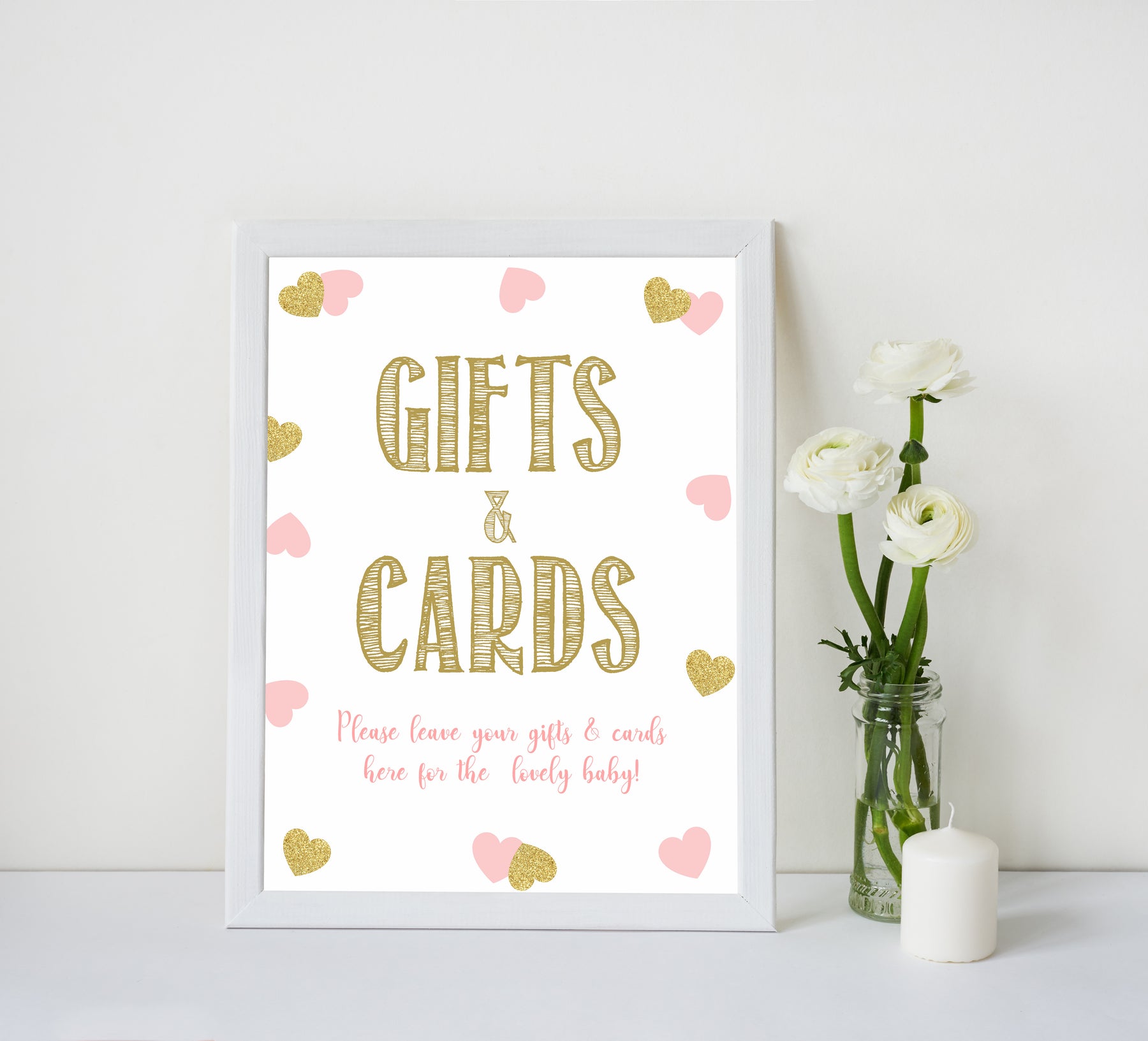 8 baby shower table signs, baby table decor pack, Pink gold hearts baby decor, printable baby table signs, printable baby decor, baby pink gold table signs, fun baby signs, baby pink hearts fun baby table signs