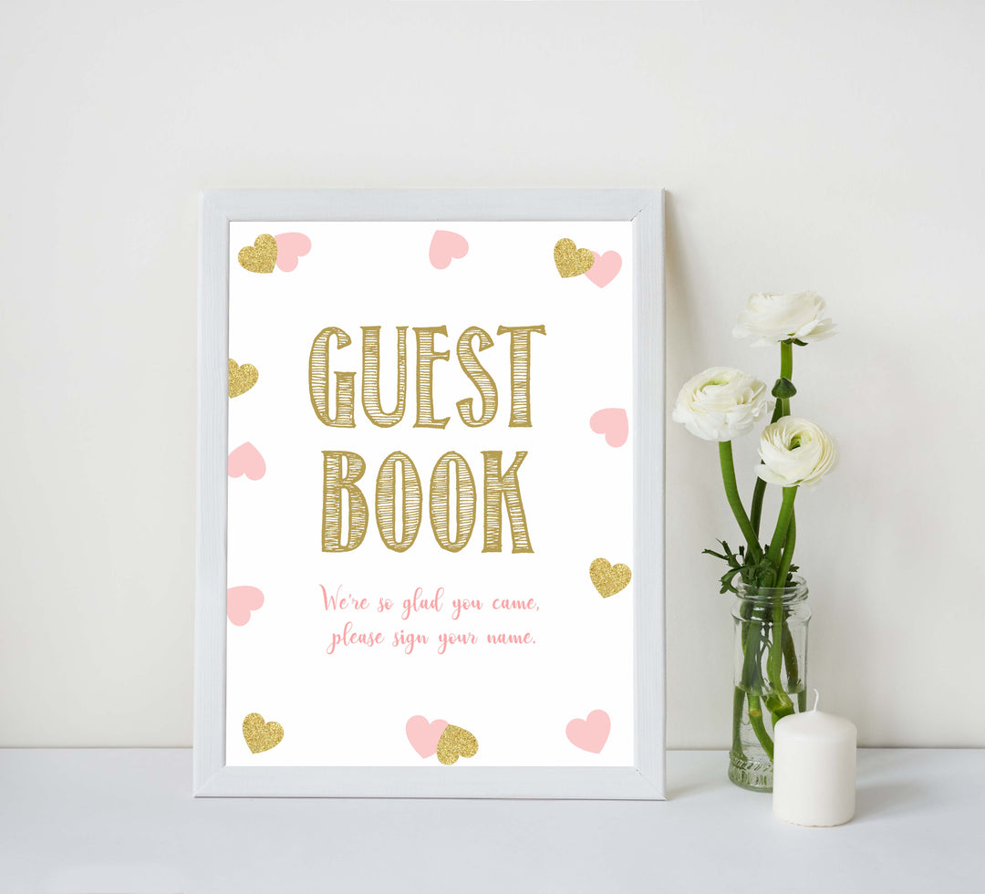 8 baby shower table signs, baby table decor pack, Pink gold hearts baby decor, printable baby table signs, printable baby decor, baby pink gold table signs, fun baby signs, baby pink hearts fun baby table signs