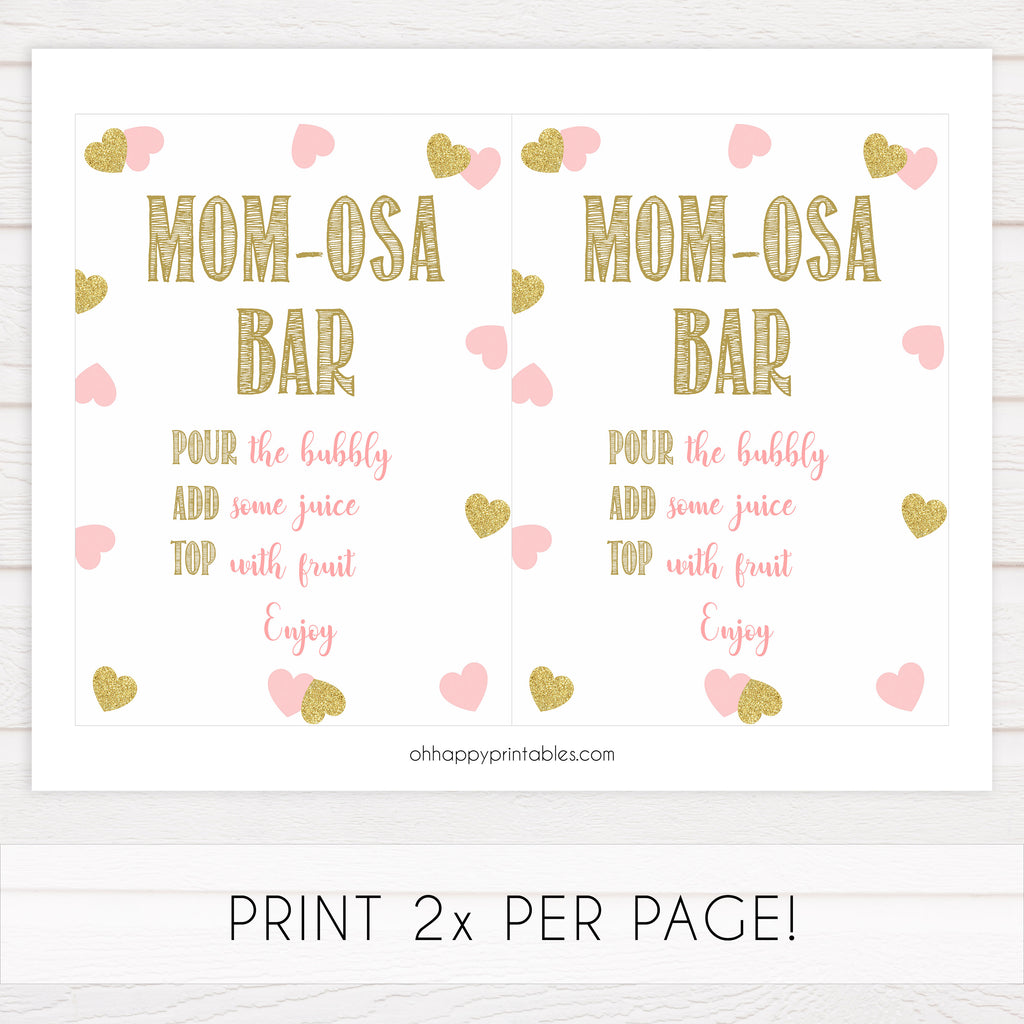 8 Baby Shower Table Signs - Large Pink Hearts Printable Baby Signs ...