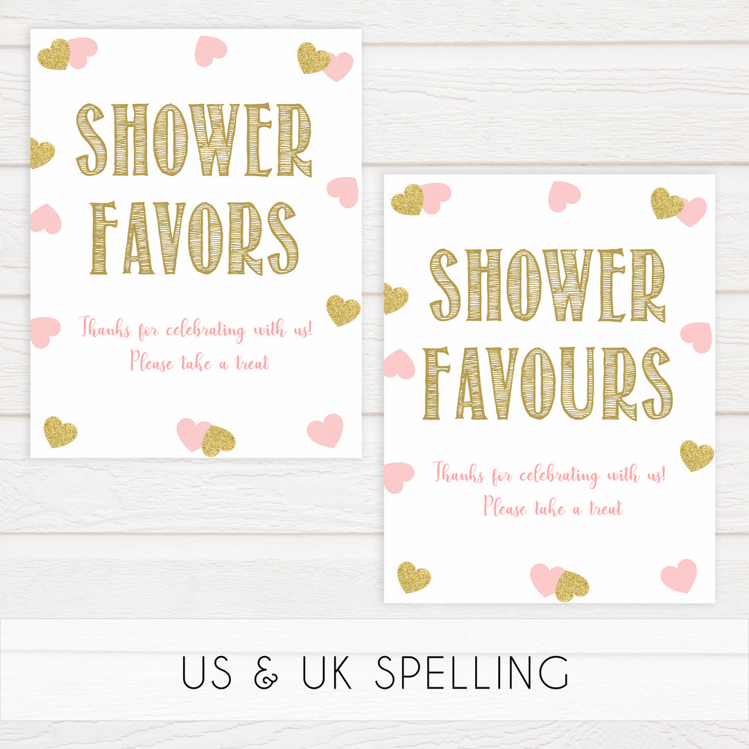 8 baby shower table signs, baby table decor pack, Pink gold hearts baby decor, printable baby table signs, printable baby decor, baby pink gold table signs, fun baby signs, baby pink hearts fun baby table signs