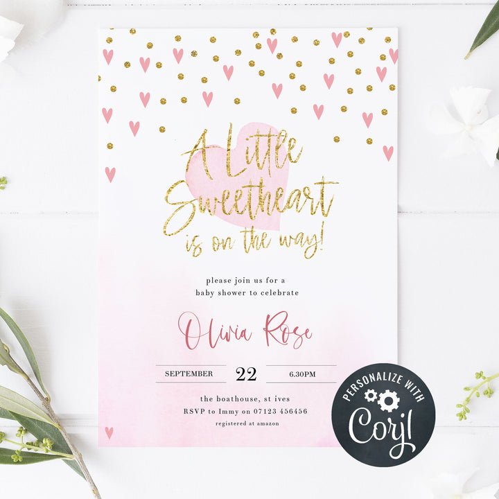 pink hearts baby shower invitations, printable baby shower invitations, editable baby shower invitations, fun baby shower theme, pink baby shower mobile invitations