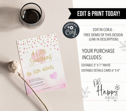 pink hearts baby shower invitations, printable baby shower invitations, editable baby shower invitations, fun baby shower theme, pink baby shower mobile invitations