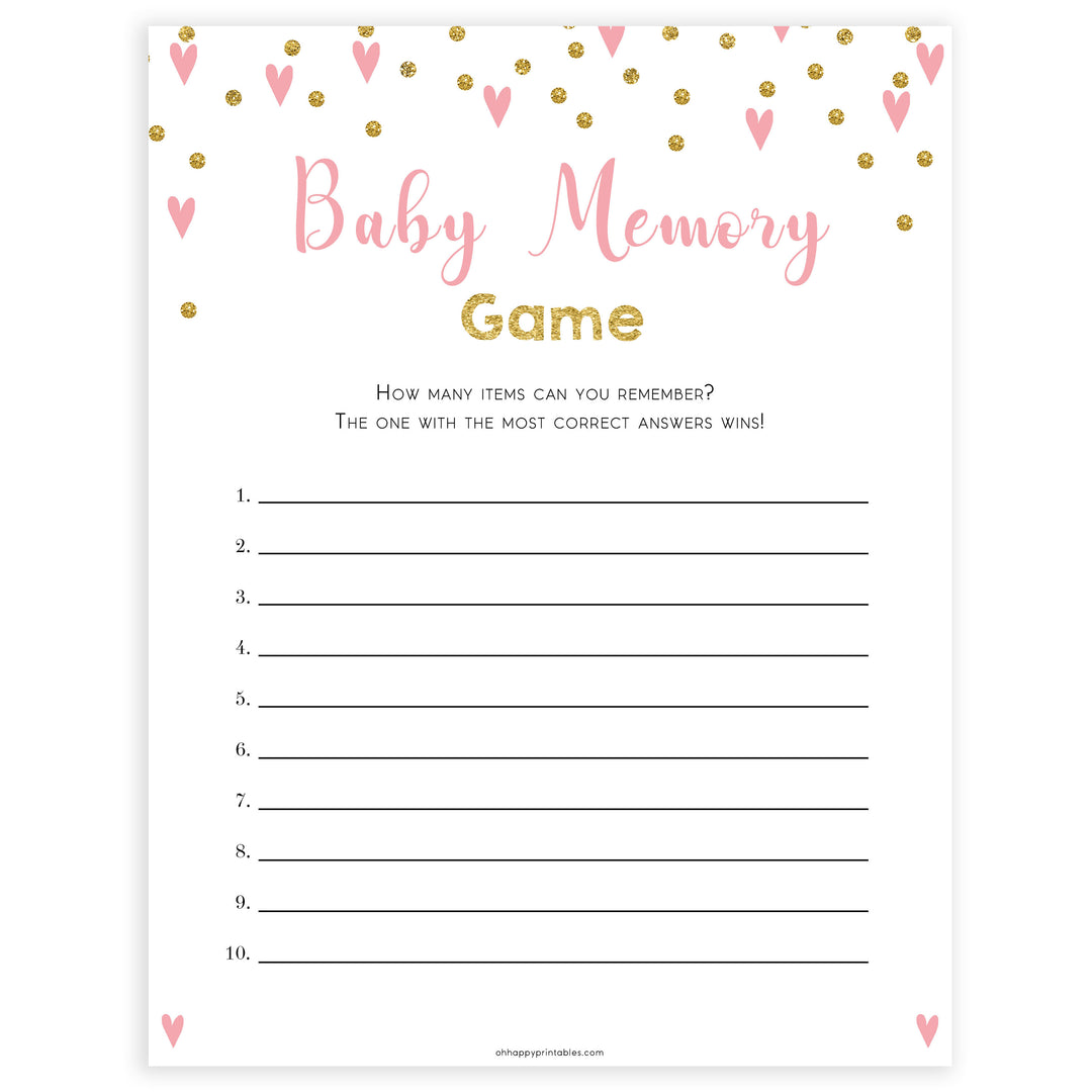 pink hearts baby shower, baby memory baby game, printable baby games, pink baby games, girl baby games, top 10 baby games, fun baby games