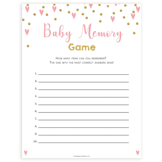 pink hearts baby shower, baby memory baby game, printable baby games, pink baby games, girl baby games, top 10 baby games, fun baby games