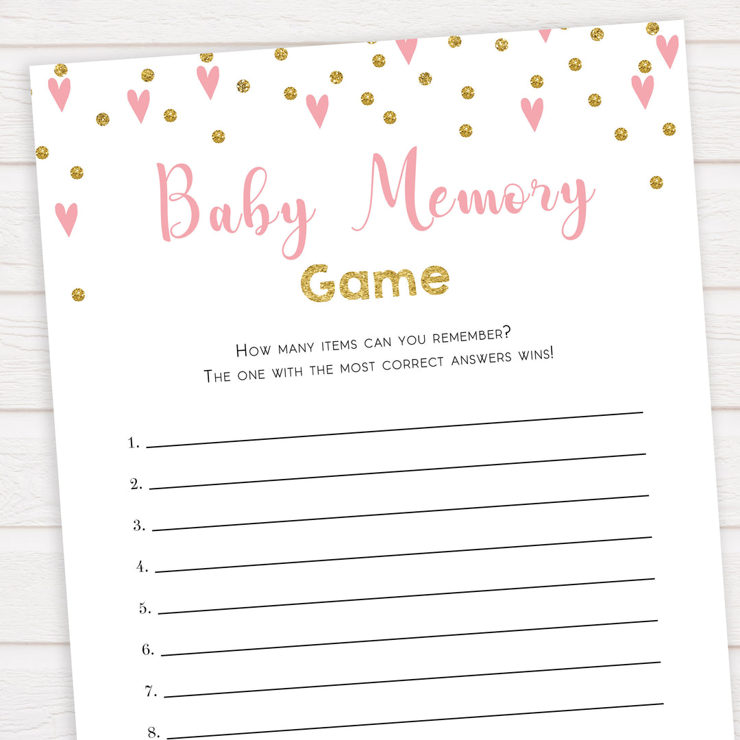 pink hearts baby shower, baby memory baby game, printable baby games, pink baby games, girl baby games, top 10 baby games, fun baby games