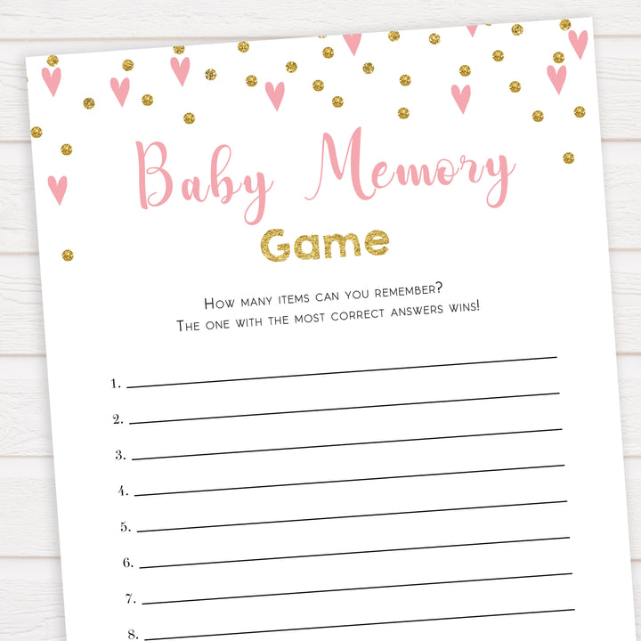 pink hearts baby shower, baby memory baby game, printable baby games, pink baby games, girl baby games, top 10 baby games, fun baby games