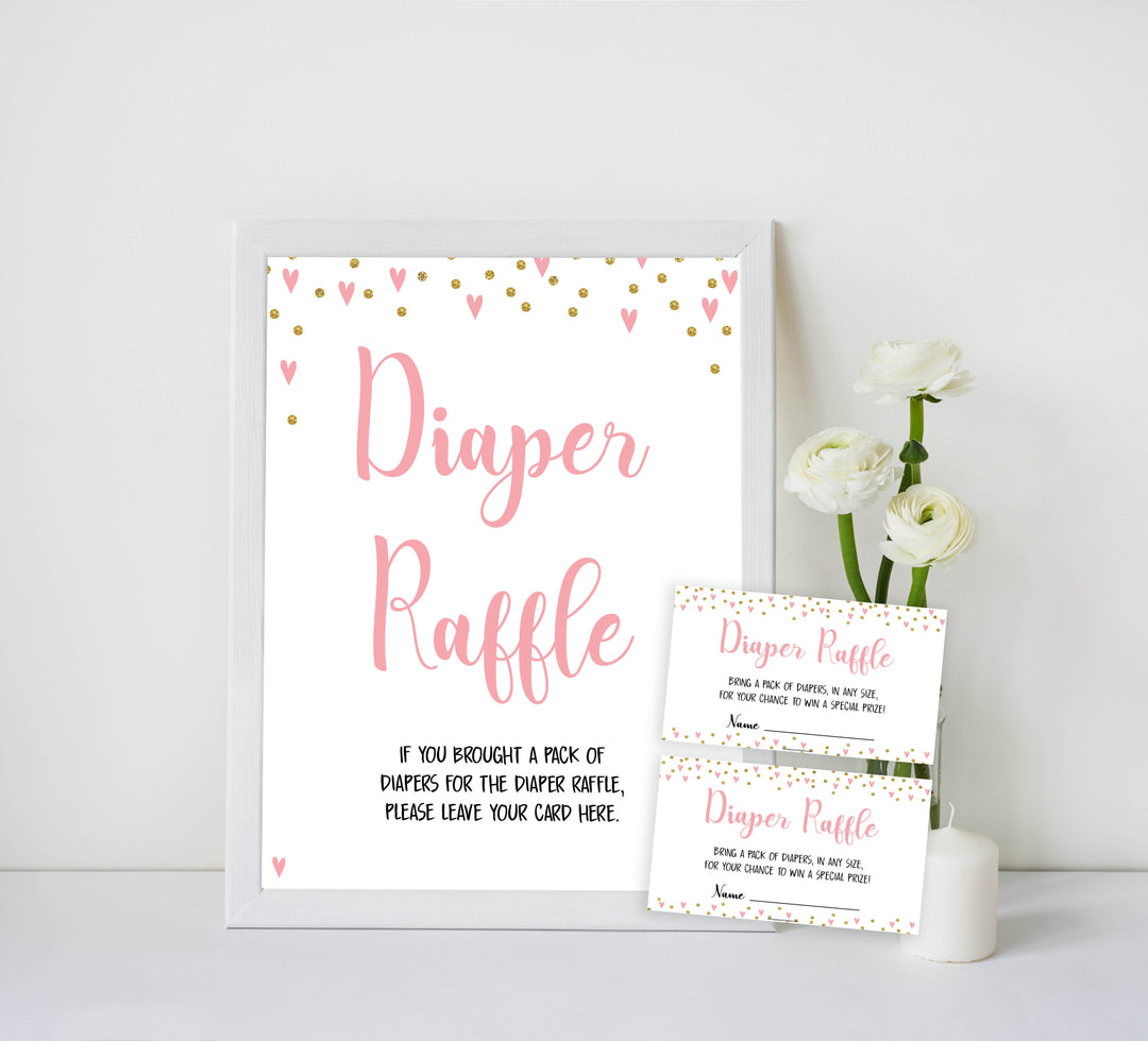 pink hearts baby shower, diaper raffle baby game, printable baby games, pink baby games, girl baby games, top 10 baby games, fun baby games