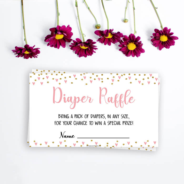 pink hearts baby shower, diaper raffle baby game, printable baby games, pink baby games, girl baby games, top 10 baby games, fun baby games