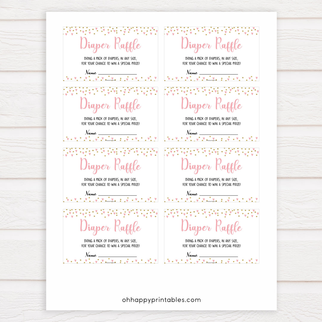 pink hearts baby shower, diaper raffle baby game, printable baby games, pink baby games, girl baby games, top 10 baby games, fun baby games