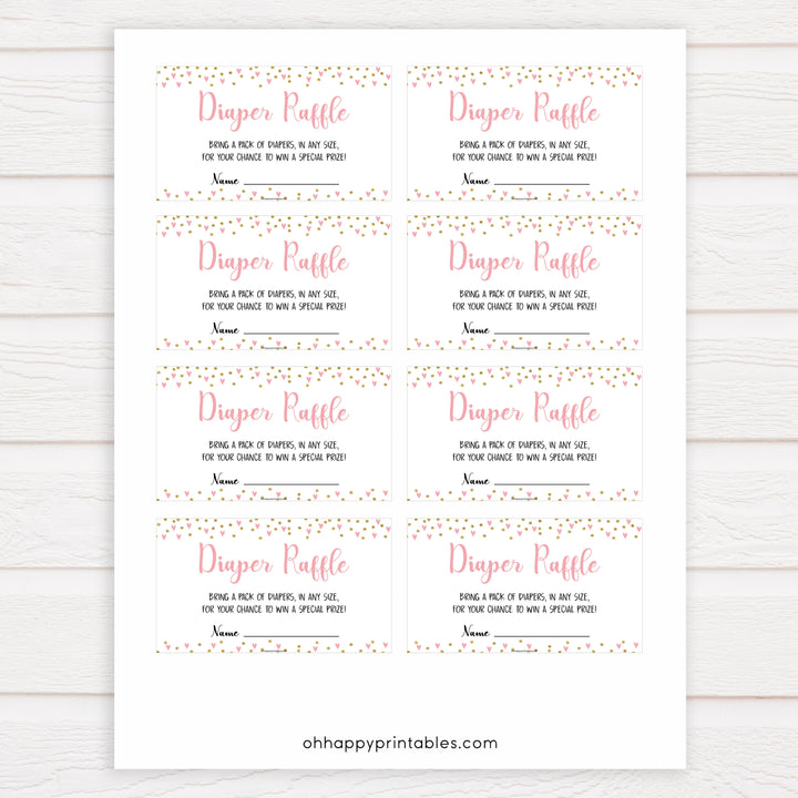 pink hearts baby shower, diaper raffle baby game, printable baby games, pink baby games, girl baby games, top 10 baby games, fun baby games