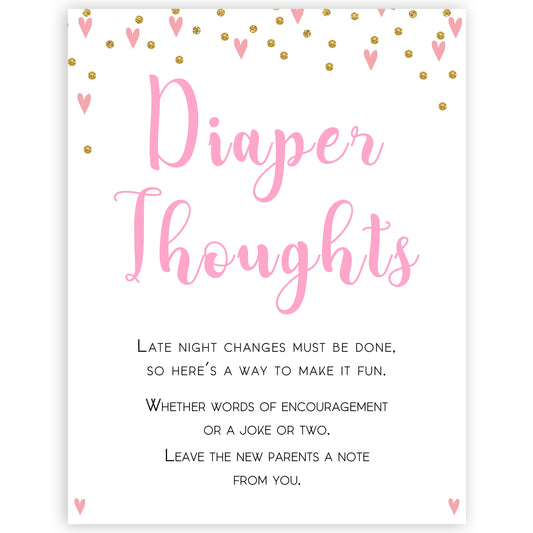 pink hearts baby shower, diaper thoughts baby game, printable baby games, pink baby games, girl baby games, top 10 baby games, fun baby games