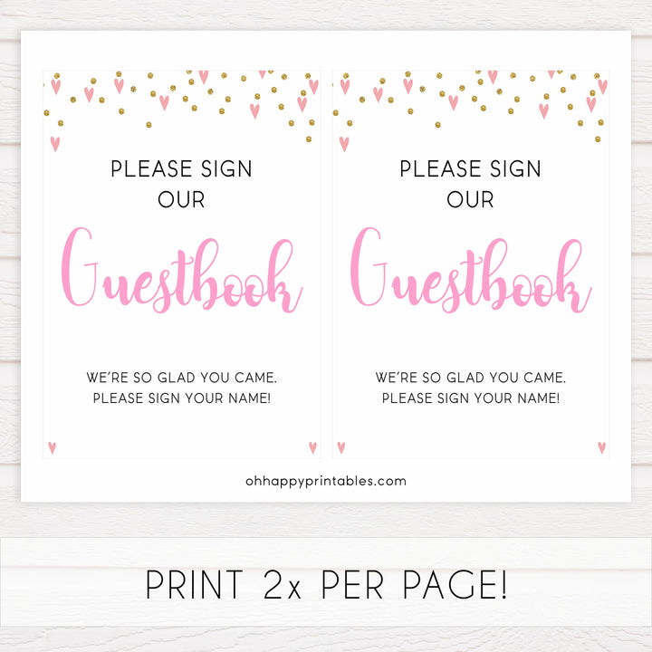 8 baby shower signs pack, 8 baby table signs, Pink hearts baby decor, printable baby table signs, printable baby decor, gold glitter table signs, fun baby signs, pink hearts fun baby table signs